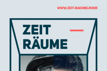 Das Veranstaltungsplakat zeigt zwei ineinandermontierte Gesichtshälften eines jungen Mannes und eines Bergmanns mit kohleschwarzem Gesicht.